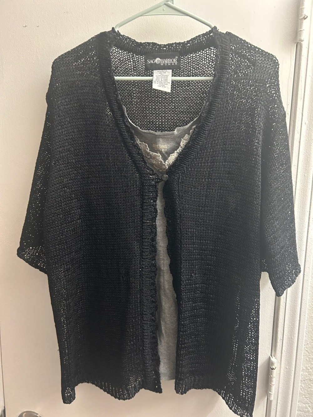 Sag Harbor Black Open-Weave Short Sleeve Cardigan
